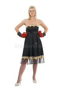 戴拳击手套的女商人。