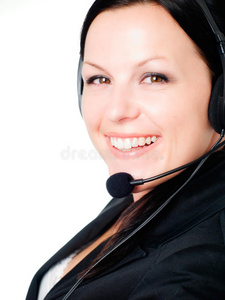 微笑的黑发女人用头说话的特写镜头