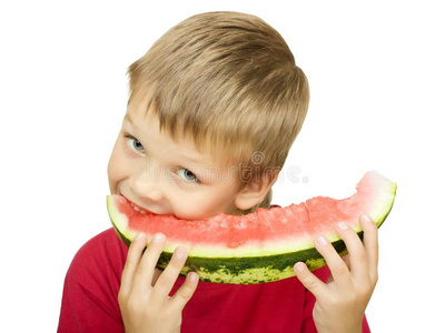 吃西瓜的男孩