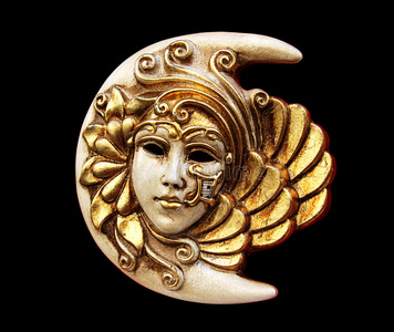 面具,黑色背景上的月亮照片