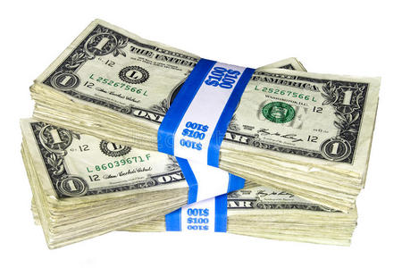 捆好一叠捆好的一美元钞票照片