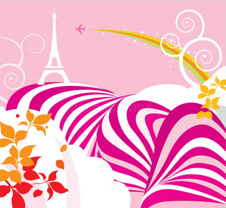 粉色法国旅游海报图片