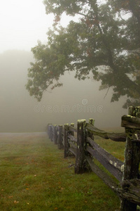 雾蒙蒙的早晨，有劈开的栅栏