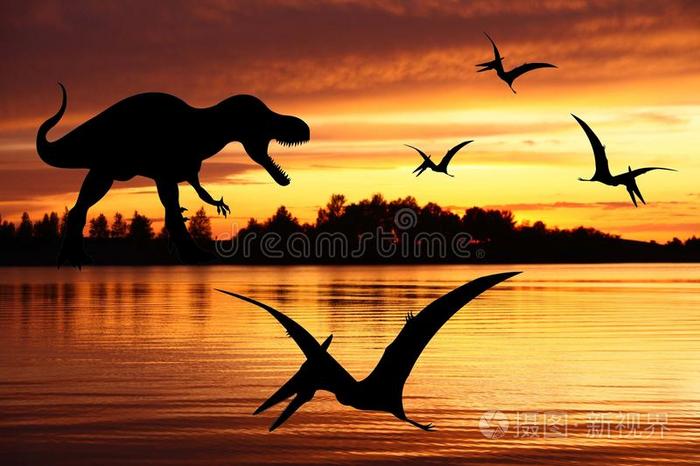 霸王龙和两只翼龙