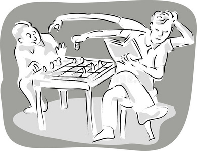 两个人下棋的简笔画图片