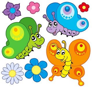 蝴蝶框-一套可爱的卡通蝴蝶蝴蝶无缝图案水彩蝴蝶套带蝴蝶结的小鸡3d