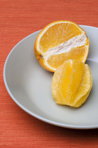 灰色盘子里的橘子片