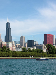 芝加哥沿密歇根湖码头的天际线