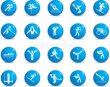 运动图标集航海图标运动图标集红色按钮图标潜水眼镜标志插图.向量.