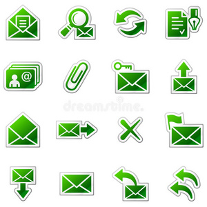 电子邮件网络图标，绿色贴纸系列