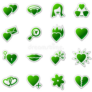 爱网络图标，绿色贴纸系列