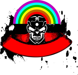 骷髅旗涂鸦鲜艳的彩虹骷髅旗.照片