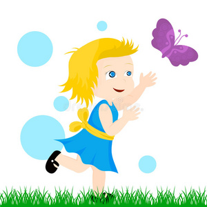 小孩追追蝴蝶的女孩照片