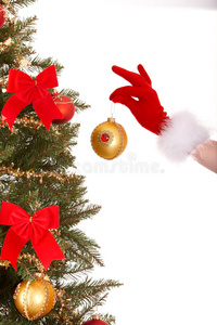 圣诞树，圣诞女孩的球和手。