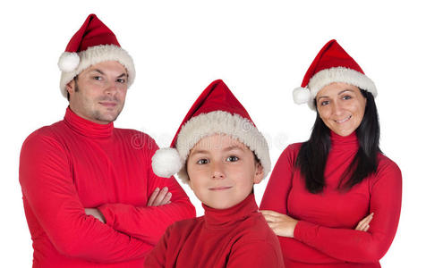 圣诞节穿红色衣服的家庭