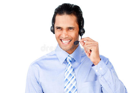 戴着耳机微笑的客户服务代理