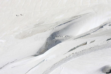 瑞士山上雪地上的小人物图片