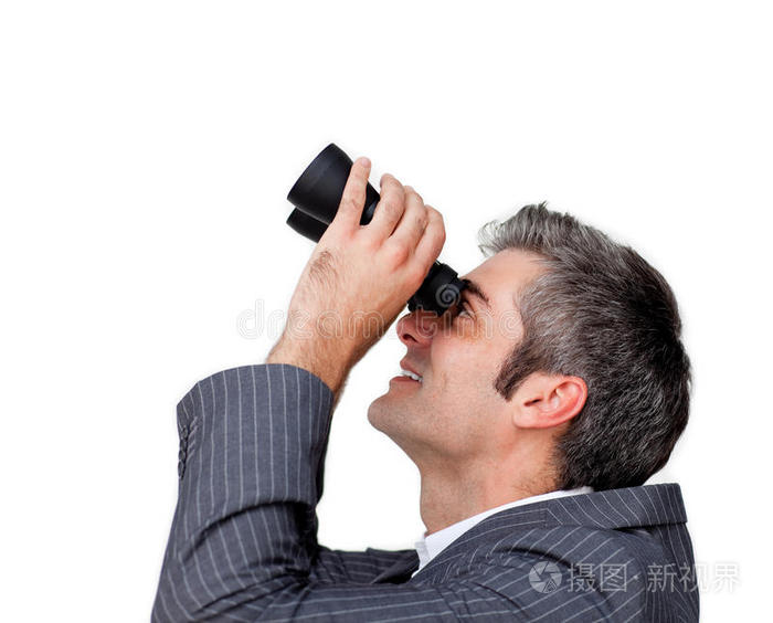 商人用望远镜仰望