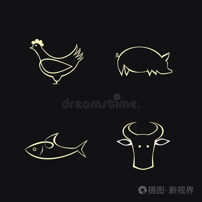 牛 鱼 鸡和猪 载体插画 正版商用图片0izcqf 摄图新视界