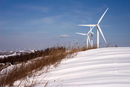 雪山上的风力发电机