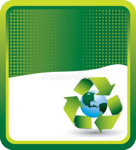 地球周围的绿色半色调横幅回收符号