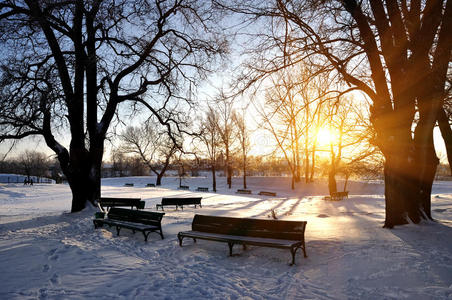 积雪覆盖的孤独长椅