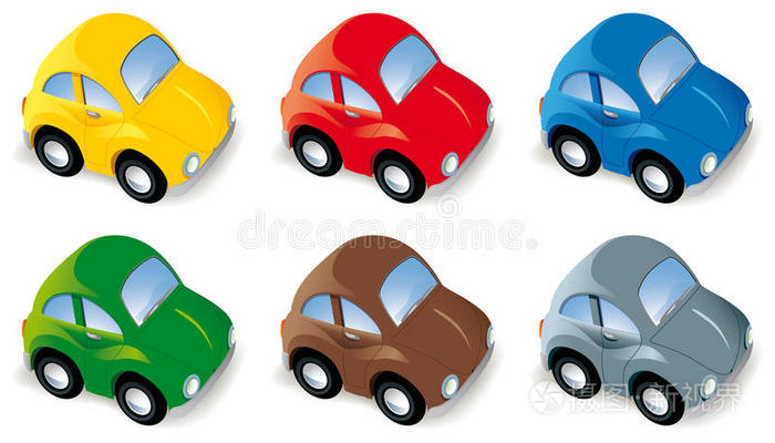 六种不同颜色的独立搞笑车