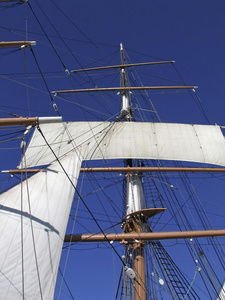 纵帆船 滑轮 海的 梯子 高的 操纵 海事 解决 帆船 帆布