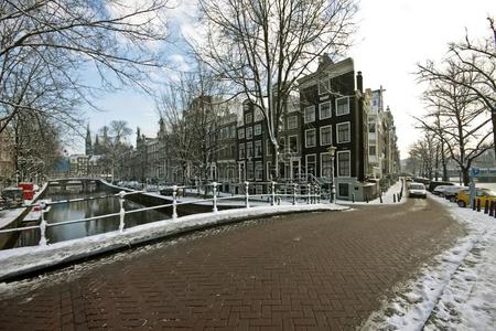 荷兰冬季阿姆斯特丹多雪