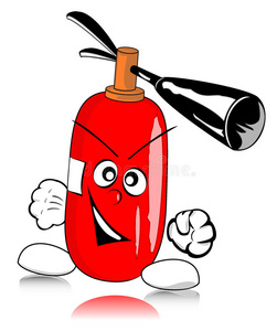 灭火器孤立在白色背景上的灭火器矢量图标卡通舞台与卡车消防丰富多彩