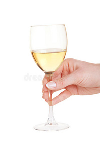 女人手里拿着一杯白葡萄酒