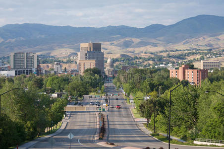 爱达荷州博伊西市城市公园城市景观建筑线艺术矢量插图设计-博伊西市