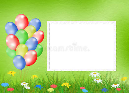 明亮的气球和鲜花背景