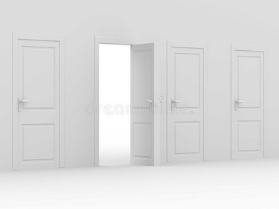 白色开门。三维图像