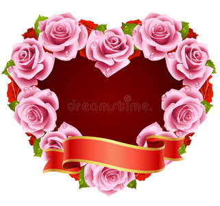 心形粉红玫瑰框