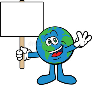地球卡通吉祥物人物手持标语牌