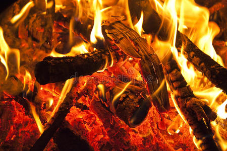 着火燃烧的木头照片