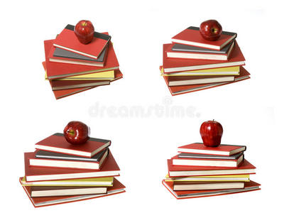 蒙太奇七本书上的红苹果