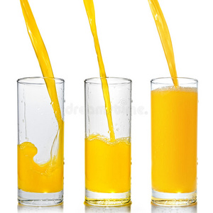 橙汁入玻璃杯