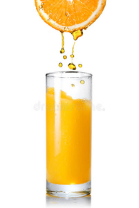 把橘子汁倒进杯子里