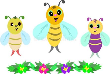 三只小蜜蜂和一排花