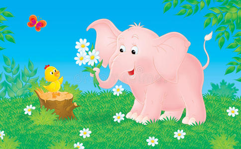粉红大象和小鸡照片