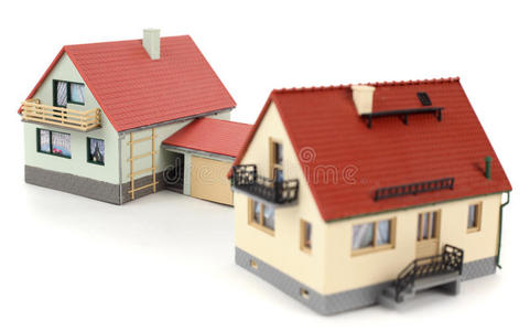 两栋白色带车库的房子模型图片
