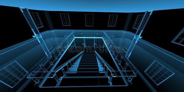 室内3d渲染X射线蓝色