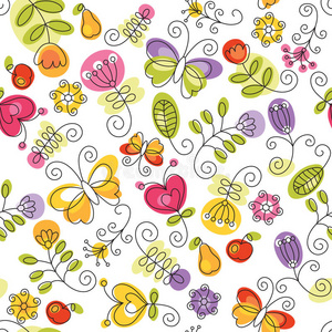 艺术 蝴蝶 花的 自然 织物 轮廓 苹果 飞行 美女 绘画