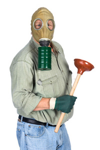 戴防毒面具的水管工图片