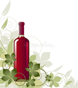 花卉背景配一瓶葡萄酒
