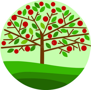 绿底红苹果树
