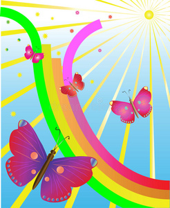 蝴蝶因彩虹和太阳而高兴