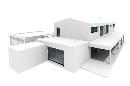 白色背景的3d现代住宅